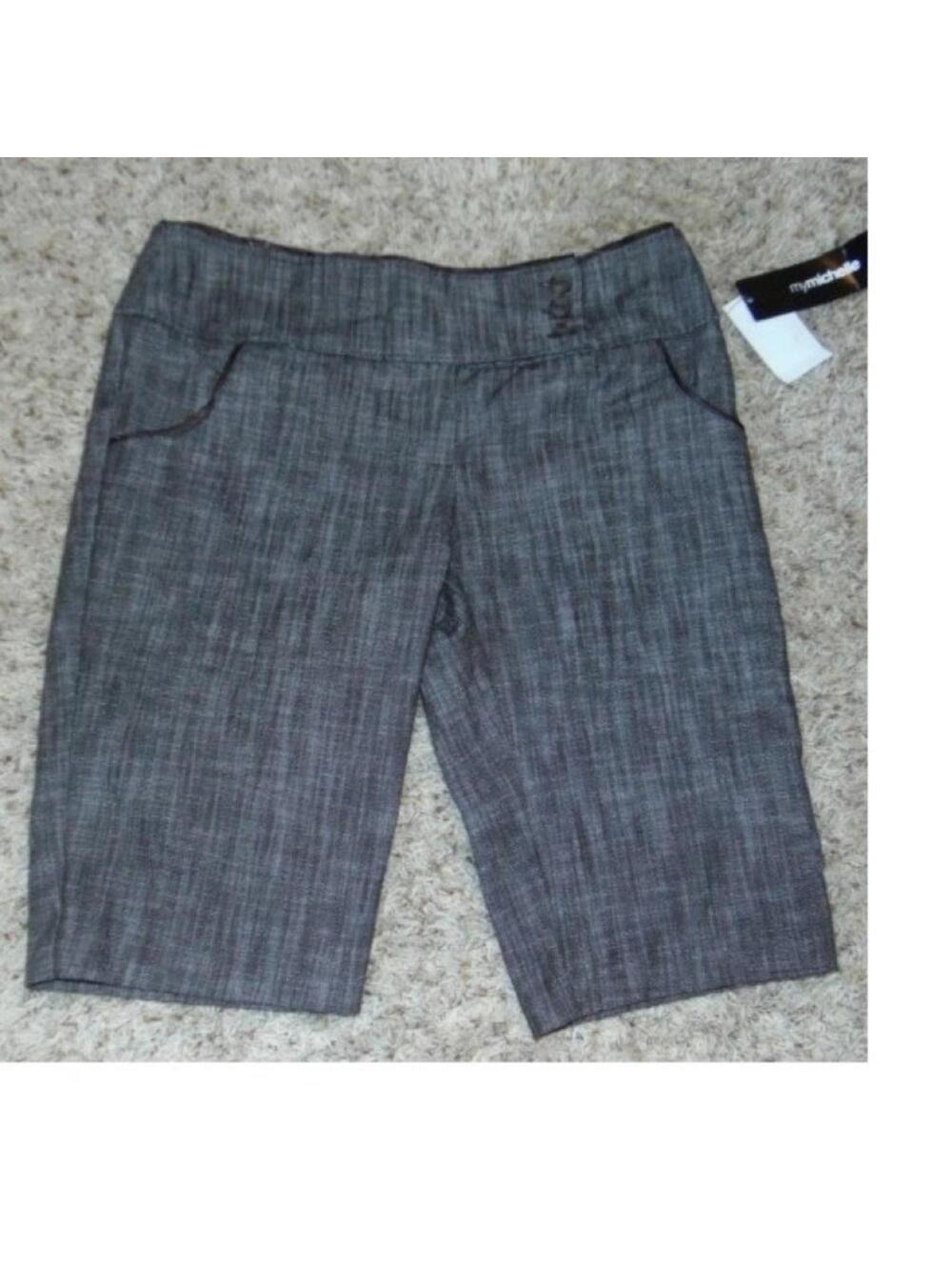My Michelle Bermuda Shorts Jr 7 Brown Textured Extend Tab Waist Pkts Teen Girls